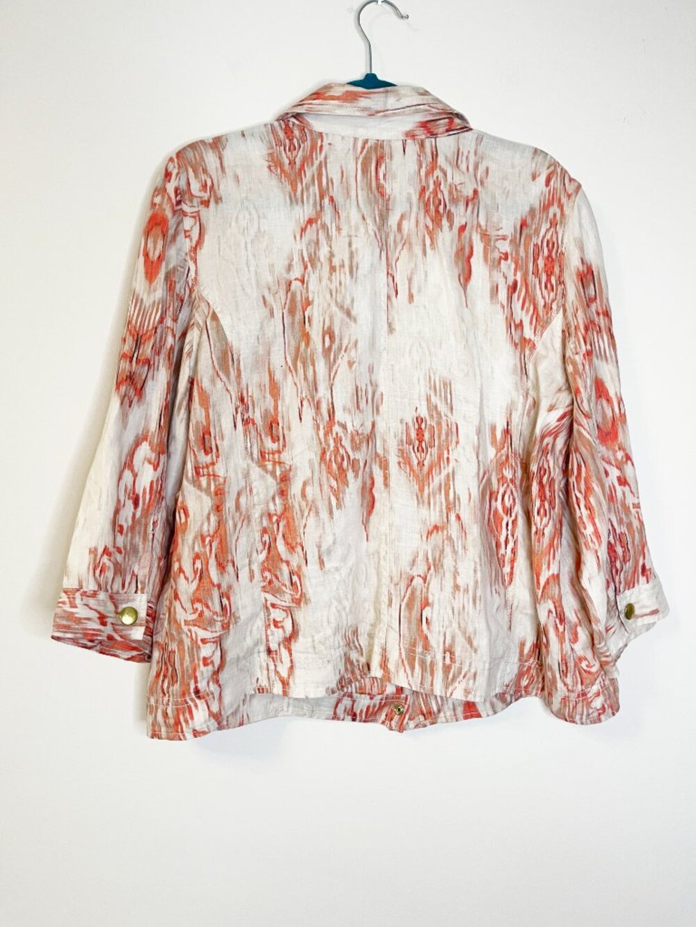 Chico's 100% Linen Ikat Print Jacket Size 3 (XL) Button Front Resortwear - Picture 3 of 9